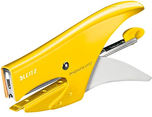 Leitz Cucitrice a Pinza, Capacità fino a 15 Fogli, Design Ergonomico in Metallo, Include Punti, Gamma WOW, Blister, Giallo