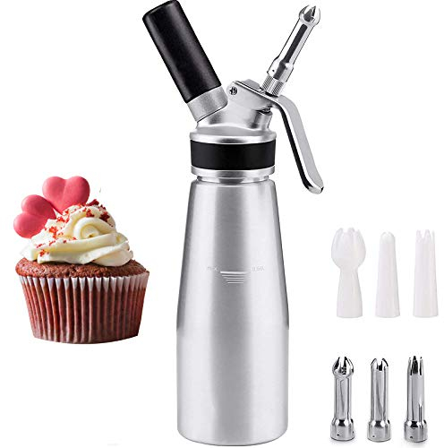 Namotu Sahnespender Edelstahl sahnesyphon Sahnebereiter, für Schlagsahne, Cremes und Soßen, 500 ml, 6 Dekorations-Düsen, Verwendet Standard N20 Sahnekapseln (Nicht enthalten)