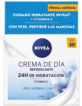 NIVEA Crema de Día Refrescante FP30 (1 x 50 ml), crema hidratante facial con vitamina E, crema refrescante para piel normal y mixta con protección solar