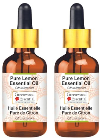 Greenwood Essential Olio essenziale di limone naturale (Citrus limonum) con vetro contagocce distillato a vapore 100 ml X 2 (6,76 oz)