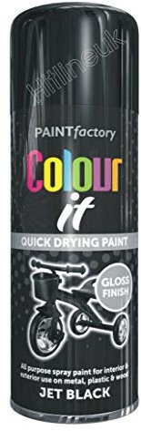 HitlineUK Spray Paint - Jet Black Gloss - 250ml Spray Paint for Metal, Wood, Stone, Cardboard and Paper