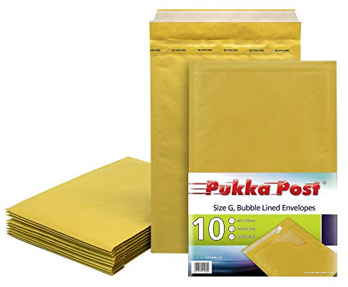Pukka Post & Packaging Bubble Lined Envelopes - Pack of 10 Self Seal Padded Lightweight Mailers for Safe and Secure Shipping - Impact & Puncture Resistant for Protection - 260 x 345 mm, Size G - Gold