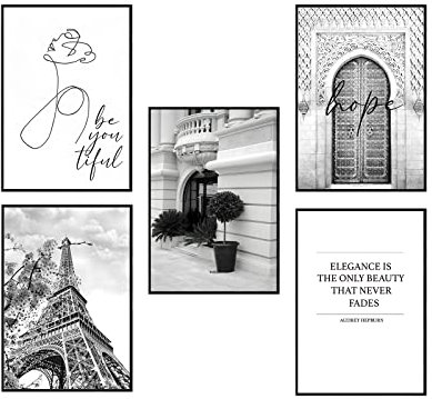 Postertech® Premium Poster Set | 4 Bilder als stilvolle Wanddeko | 4X DIN A4 | Schwarz Weiss COCO Set (5er Grau)