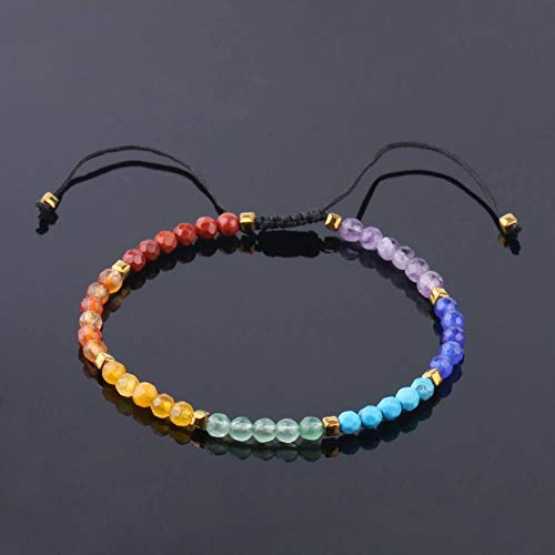 BVFRA Lederarmband, Herren Lederarmband, 7 Chakra Natural Gem Verstellbarer Armreif Handgewebte Bunte Stein Perlen Armband Perlen Armbänder für Frauen Geburtstagsfeier Männer Freund Geschenk