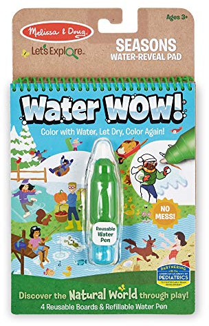 Melissa & Doug, Let's Explore Water Reveal, Saisons, Bloc d'activités de coloriage à révélation à l'eau réutilisable, 3+ 40820 Multicolore
