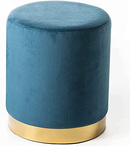 Norbe | Pouf in Velluto | Sgabello in velluto a coste con base Dorata | Poggiapiedi Da Scrivania | Toeletta Trucco | Poltroncina Bimbi Da Camera o Salotto | Poggia piedi Comodino | (VERDE PETROLIO)