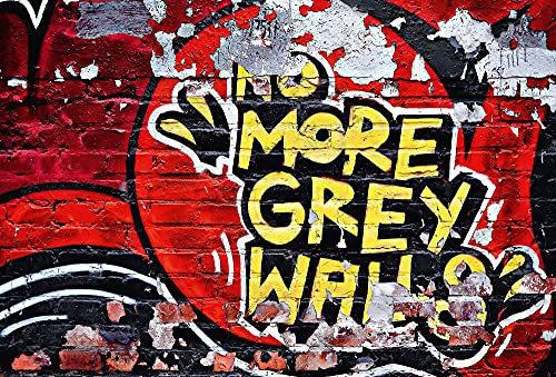 Papier peint photo No More Grey Walls | Graffiti | 3,84 x 2,6 m | Rouge, jaune, noir, blanc, gris