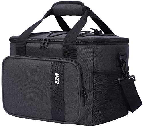 MIER Large Lunch Bag for Men Adult Insulated Lunch Box Cool Bags with Shoulder Strap Leakproof Lunch Cooler with Multiple Pockets for Work, Picnic, Travel, Camping, 15L, Dark Grey