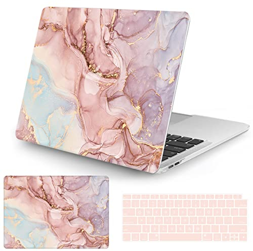 Vozehui Case Compatible with MacBook Pro 13 inch Laptop Case 2020 Release M1 A2338/A2251/A2289 Touch ID, with Marble Pattern Design Protective Plastic Hard Shell Case & Keyboard Cover, Marble Pink