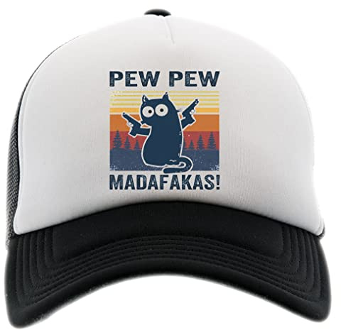 BIOCLOD Pew Pew Madafakas Crazy Kitty Männer Frauen Unisex Baseball Kappe Schwarz Weiss Men Women Cap Black White