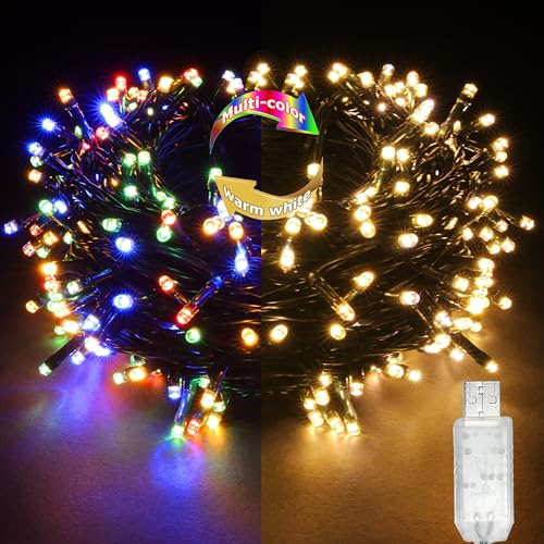 YOSION 100 LED Fairy String Lights, Christmas Lights with Timer by USB Powered Warm to Multi-Color Color Changing for Indoor/Outdoor, Halloween, Home, Xmas Tree