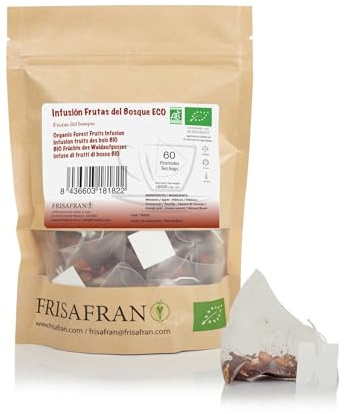 FRISAFRAN | Infusión de Frutos del Bosque Ecológica en Pirámides 60 Uds | 120g | Bolsas De Té | Relajante | Rico en Vitaminas | Té frutos del bosque | infusión te de frutos | infusiones vitaminicas