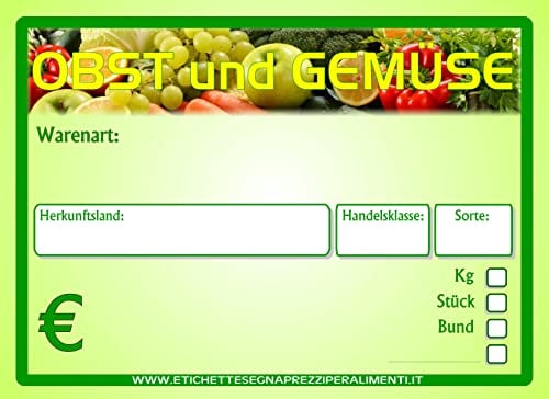 30 Preisschilder Plastikkartenhalter für Obst und Gemüse Lebensmittelrecht (8,3x11,3 cm)