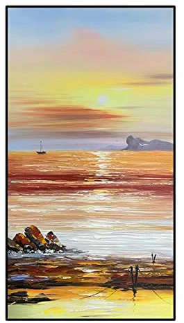 Acrylbilder, Braune Textur Meer Boot Sonnenuntergang Landschaft Abstrakte Kunst Moderne Kunstwerke Gemälde Handgemalte Ölgemälde Auf Leinwand Wandkunst Für Wohnzimmer Schlafzimmer Büro Wohnkul