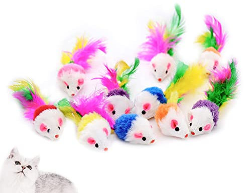 DFsucces Catnip Mice Toys, 17 Pcs Mouse Toys With Feather Tail for Cat Kitten - Soft, Interactive Rattle Set (Mixed Color)