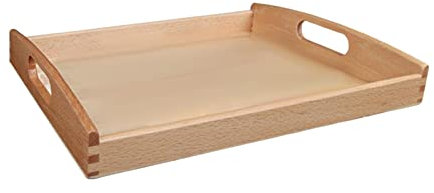 Fenteer Hölzernes Montessori-Tablett, rechteckige Form mit Griff, Lernspielzeug, unfertiges Tischtablett für die, MITTEL