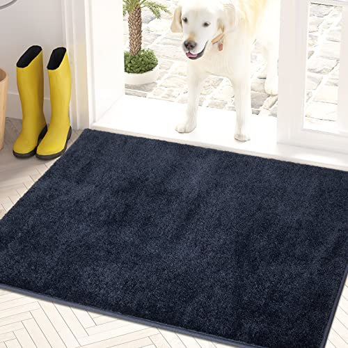 PURRUGS Dirt Trapper Door Mat 24 x 35.5, Non-Slip Machine Washable Entry Rug, Shoe Scraper, Dog Doormat, Super Absorbent Welcome Mat for Front & Back Door, Muddy Shoes & Paws, Navy Blue