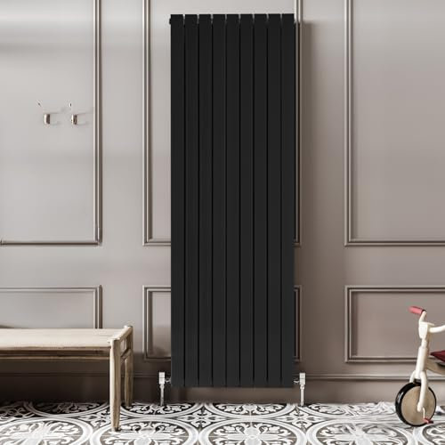 Go Bathrooms Pinta 1800 x 610mm Vertical Radiator Flat Panel Double Column Tall Upright Radiator Matt Black for Kitchen Bathroom Living Room