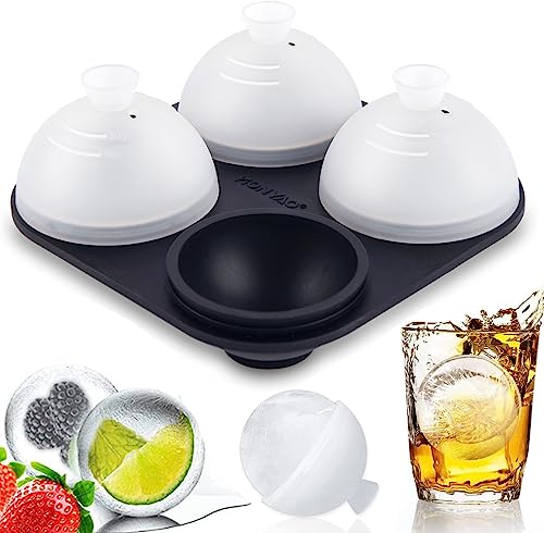 HONYAO Eiswürfelform Kugel Silikon mit Deckel, Runde Eiskugelform BPA Frei, Faltbar Auslaufsicher 6cm Eiswürfelform Groß