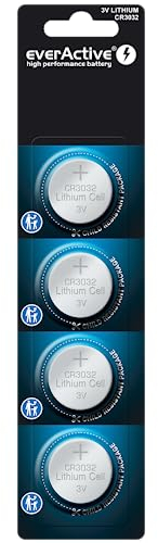 everActive Batteria a bottone al litio CR3032, 3 V, batteria più potente, durata di 10 anni, 4 pezzi, 1 blister