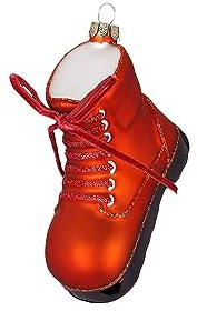 Christbaumschmuck Wanderschuh 6,5cm Glas - Wanderstiefel Glasfigur zum Aufhängen Rot - Weihnachtsbaum Anhänger Winterstiefel - Handbemalter Weihnachtsbaumschmuck & Outdoor Dekoration
