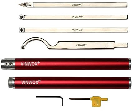 VINWOX 4 PCS Carbide Wood Lathe Turning Tool Set, Carbide Lathe Turning Tool, Including Rougher, Finisher, Detailer, Swan Neck Hollower, Pen Turning tool. Aluminum Alloy Handles with Adjustable Length