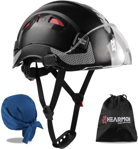 HEARMOR Baustellenschutzhelm, EN397-zertifizierter, Verstellbarer ABS-Schutzhelm mit 6-Punkt-Ratschensystem, inkl. Kühlungsfutter und Tragetasche - für alle Arbeitsplätze geeignet