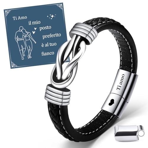 VU100 Bracciale per uomo Regalo per uomo Bracciale in acciaio inox in pelle Ti Amo San Valentino Regalo di compleanno per il fidanzato Marito Uomo regalare