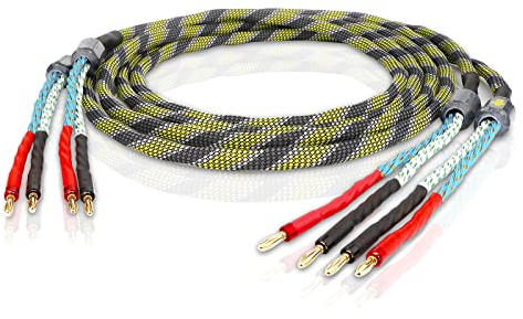 YuanYong High-End Lautsprecherkabel - Sauerstofffreies Kupfer, 2x 6,3 mm² (9 AWG), Messing Vergoldete Bananenstecker (Ein Paar) - 1.5M/5.0FT