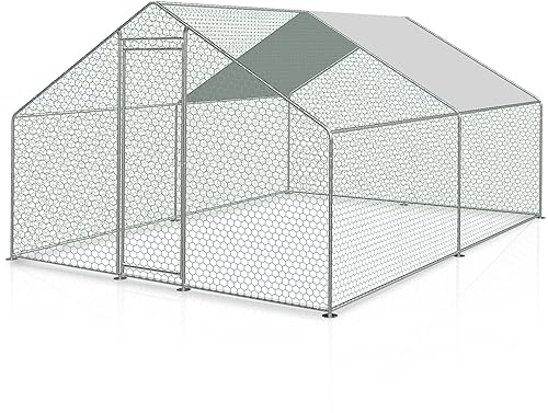 SWANEW 3x3x2m Hühnerstall Metall Freilaufgehege Freigehege, Hühnerstall Hühnerkäfig Kleintierstall Voliere mit Dachplane, Heimtiergehege für Hühner Geflügel Kleintiere