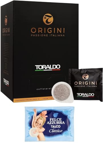 6er-Pack Caffè Toraldo Miscela Origini ESE 44 Cialde di Caffè 50 Kaffeepads + 1er-Pack Kostenlos Felce Azzurra Talkumpuder, 100g-Beutel