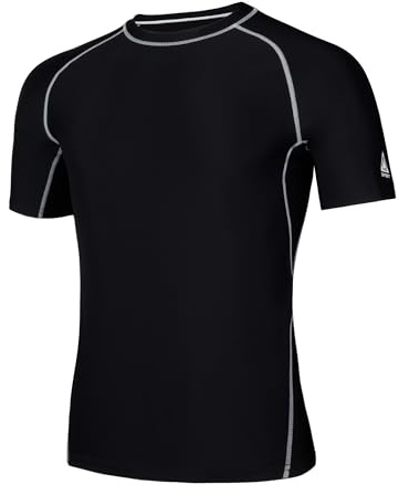 AMZSPORT Herren Rash Guard Shirt, UPF 50+ UV Schutz Kurzarm T-Shirt, Schnelltrocknendes Sonnenschutz Vest für Schwimmen, Surf, Angeln, Laufen