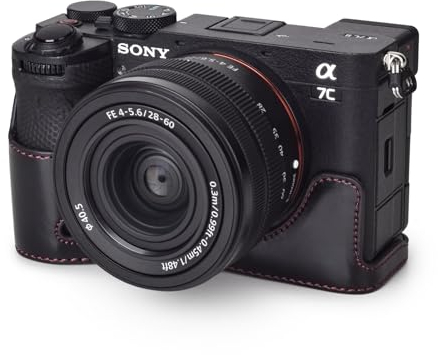 Rieibi Alpha 7C II Case - PU Leather Half Case for Sony A7C II/Alpha 7C Mark II/A7C2 - Protective Grip & Opening Bottom - Black