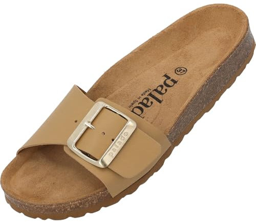 Palado Pantoletten Damen Malta EGS Matt Premium Leather - elegante Sandalen Made in Spain - bequeme Hausschuhe mit Kork-Fußbett - modische Sommerschuhe Hellbraun UK4,5 - EU37