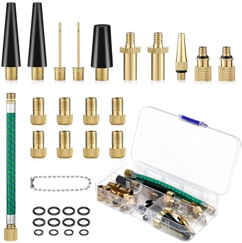 Kasanni Fahrradventil Adapter Set, 32 Stück Französisches Ventil Adapter, Adapter Französisches Ventil, Autoventil Fahrrad Ventile Adapter, Kompressor Ventiladapter, Ballnadel und Luftpumpe Adapter
