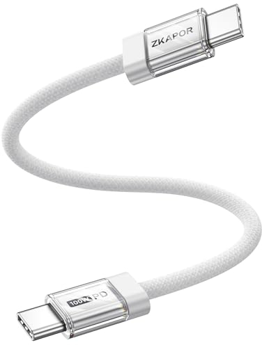 ZKAPOR Cavo USB C USB C Corto 30CM, 100W Cavo USB Type-C PD 5A Ricarica Rapida Nylon Cavo Type C to Type C per iPhone 16/15/15 Pro Max, Samsung Galaxy S24/S23/S22, Pad Pro/Air, P40 /Mate 60, Pixel 8
