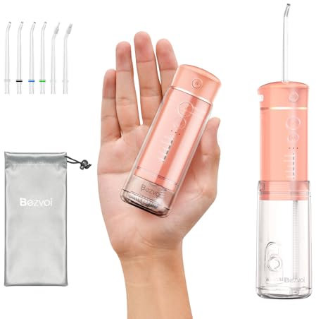 Water Flosser Cordless Travel, Mini Oral Irrigator with Telescopic Water Tank, 5 Modes, 6 Jet Tips, IPX7 Waterproof Electric Portable Water Teeth Cleaner Picks for Braces Bridges Care
