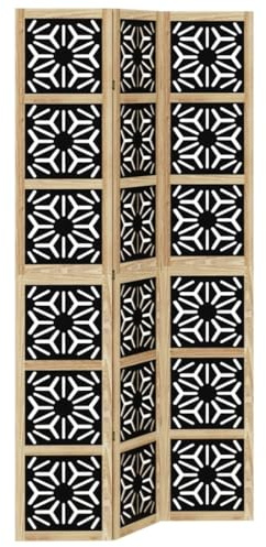 vidaXL Raumteiler 3-TLG., Paravent Faltbar, Trennwand für Schlafzimmer Wohnzimmer Büro, Spanische Wand Sichtschutz, Braun Schwarz Massivholz Paulownia