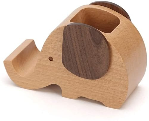 EliteKoopers Wood Elephant Pen Holder Stand Storage Makeup Brushes Organiser For Office Desk Pencil Storage Pot (1Pcs)