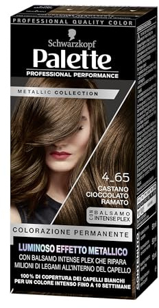 Schwarzkopf Palette Metallic Collection 4-65 Castano Cioccolato Ramato, Tinta capelli con effetto metallico, Colorazione capelli castano cioccolato per una copertura fino al 100% dei capelli bianchi