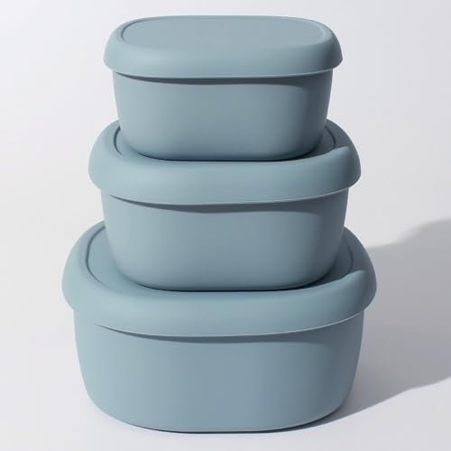 Hooolee® 3 fiambreras de silicona Bento con tapa, para microondas y congelador, 200 ml/300 ml/600 ml (azul marino)