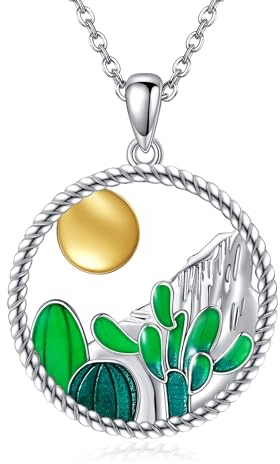 ONEFINITY Kaktus Kette 925 Sterling Silber Kaktus Anhänger Halskette Sonnenuntergang Kaktus Schmuck Geschenk für Damen