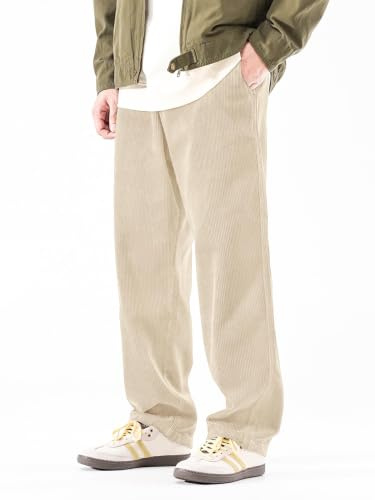 PLEPAN Cordhose für Herren, mit weitem Bein, lässige Freizeithose mit elastischem Bund und Kordelzug, lockere Passform