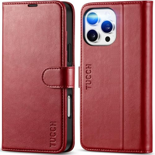 TUCCH Wallet Case for iPhone 16 Pro Max (6.9) 2024, Magnetic PU Leather Protective Folio Foldable Stand Cover with[Shockproof TPU][RFID Blocking][Card Slot]Compatible with iPhone 16 Pro Max, Dark Red