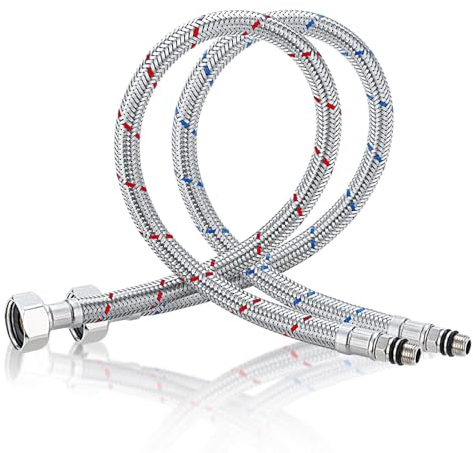Tubo di collegamento BGCCWJ, rubinetto G3/8 X M10, 2 pezzi, tubo flessibile in acciaio inox intrecciato, 60 cm, Argento