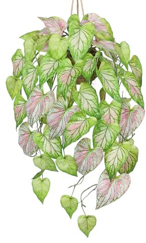 Arborus Künstliche Hängepflanzen wie Echt im Topf 70 cm Künstliche Anthurium Kunstpflanzen Hängend Künstliche Zimmerpflanzen im Weidenkorb Deko Hängend im Wohnzimmer Schlafzimmer Badezimmer Büro