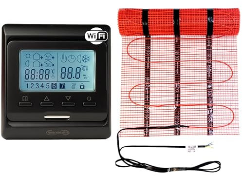 Warmcoin elektrische Fußbodenheizung Set 2 m² 160 W/m² – WLAN Thermostat W51 Schwarz mit verbessertem Sensor – Heizmatte für Laminat, Vinyl, Fliesen – Fußbodenheizung Komplettset