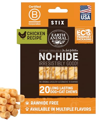 Earth Animal No Hide Stix - Rawhide Free Dog Chews Sticks 20 Count Chicken