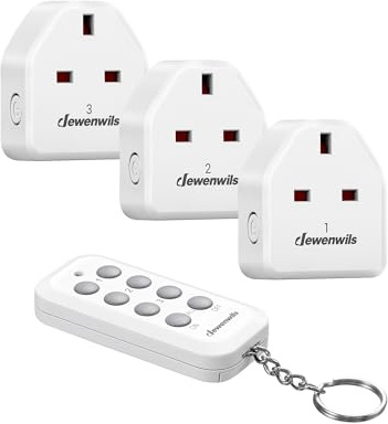 DEWENWILS Remote Control Plug Socket, Programmable,13A/3120W, 30M RF Range | No Wiring, Expandable Wireless Light Switch, Remote Plug for Vacs, Lamps, Fans, Household Appliance, 1 Remote & 3 Sockets