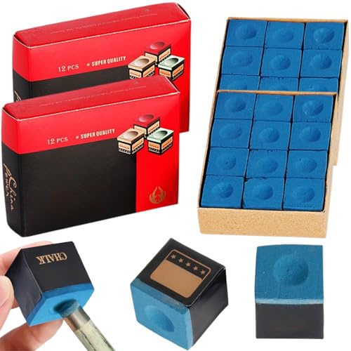 Billard Chalk,24pcs Billard Kreide Zubehör,Pool Queue Würfel,Billardkreide Blau,Calciumcarbonat Rutschfeste Billard,Billard Zubehör Kreide,Billard Kreide für Amateure und Profis
